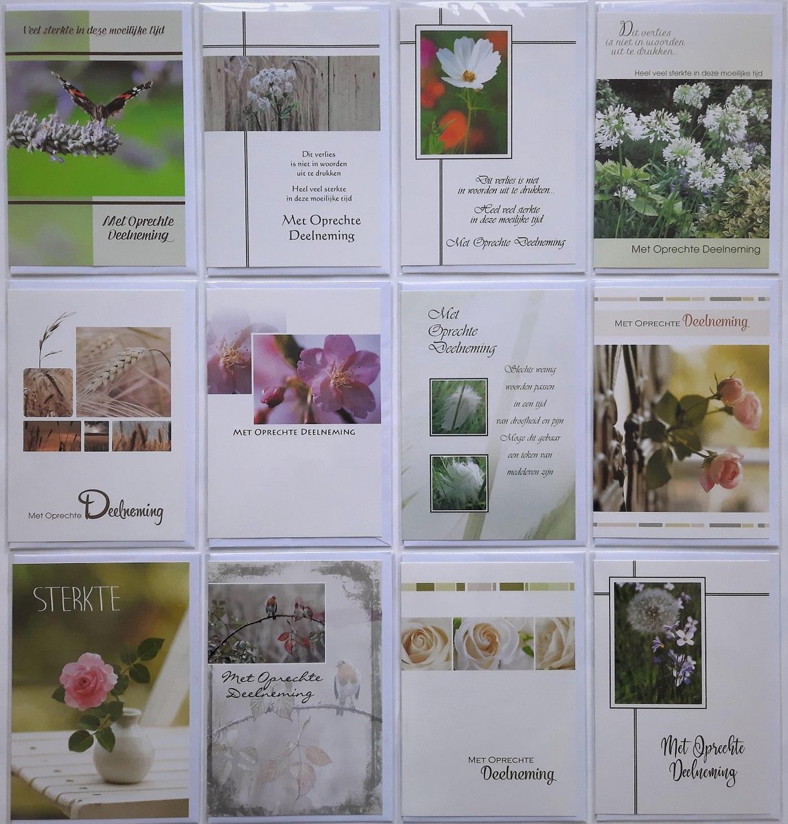 Condoleance Kaarten - 12 Stuks - Met oprechte Deelneming - Sterkte - 12 x 17 cm - L-181