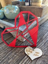 Cadeaupakket Valentijnsdag-vriendschap-liefde-verjaardag / Houten hart geometrisch rood 17 cm - Houten hartje sleutelhanger Always gepersonaliseerd met naam