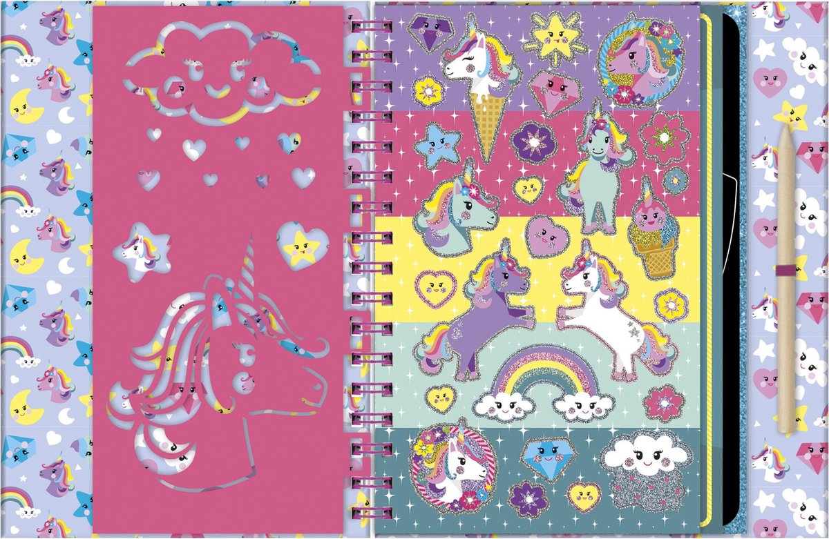 Totum Unicorn vakantieboek doeboek luxe kraskaarten scratch art sticker en kleurboek speelgoed meisjes met unicorns A5 25-delig — afbeelding 3