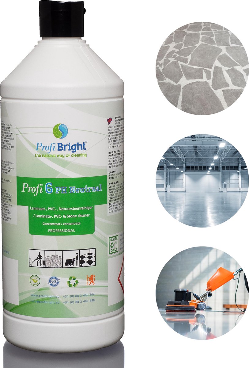 ProfiBright Zakelijk - Laminaatreiniger Profi6 PH Neutraal - Universele vloerreiniger - Parket - PVC - Natuursteen - Concentraat - HACCP - DIerproefvrij -1 liter