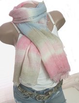 Zomer sjaal tie dye print kleurverloop roze blauw taupe maat 170 x 90 centimeter