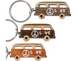VW Campervan bus sleutelhanger van hout - 1 set van 3 stuks