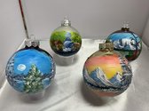 4 kerstballen handpainted in de Bob Ross stijl
