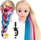 SassyGoods - Kaphoofd - Oefenpop kapper - Met statief & styling accessoires - Cartoon-Gezicht - Unicorn & Blond Haar - 60 cm