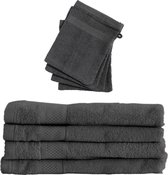 Set 4x Badhanddoeken 70x140 + 4x Washandjes - Antraciet - Hotelkwaliteit