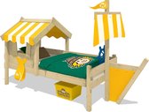 WICKEY Kinderbed, Eenpersoonsbed Crazy Finny geel dekzeil, Houten bed 90 x 200 cm