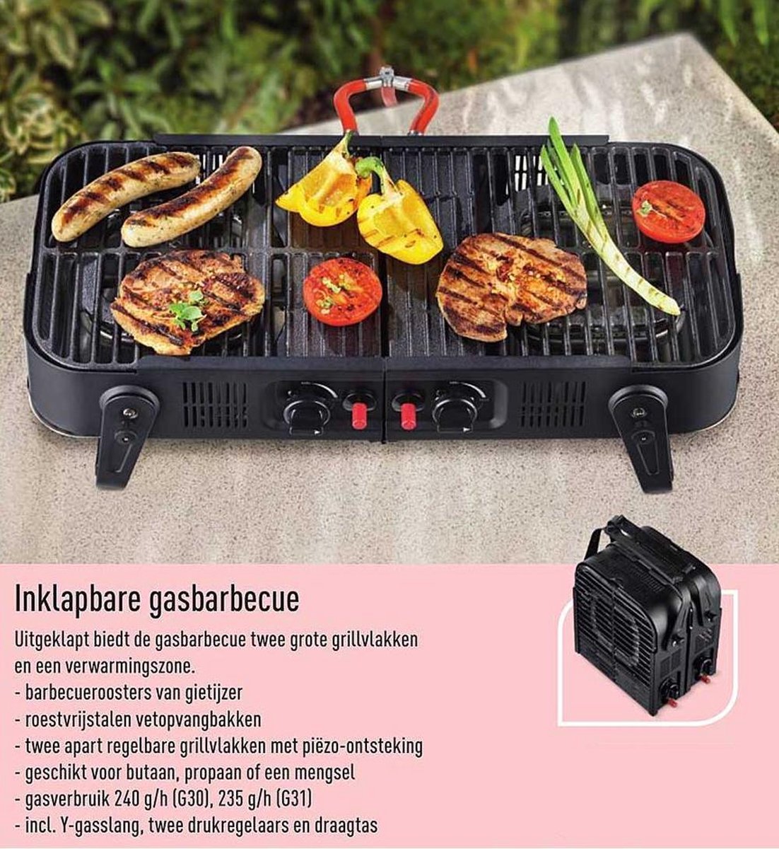 bol.com | Grill Time! Inklapbare Gasbarbecue | Inclusief Draagtas