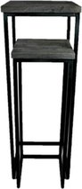 KRAM. | Wandtafel Sidetable Pilaartafel set 2 hoog | Hout staal | 38 x 38 x 104 cm + 30 x 30 x 84 cm | Zwart