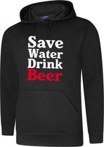 Hooded Sweater - Casual Hoodie - Fun - Fun Tekst - Lifestyle Hoody - Workout Sweater - Chill Sweater - Mood - Save Water Drink beer - Zwart - XS