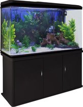 Aquarium 300 L Zwart de démarrage noir avec mobilier - Gravier Wit - 120,5 cm x 39 cm x 143,5 cm - filtre, chauffage, ornement, plantes artificielles, aquarium pompe à air