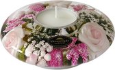 Waxinelichthouder met bloemen Little Rose - glas- ovaal - 11x11x4