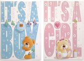 2 Wenskaarten - Geboorte Kaarten – BOY + GIRL – 12 x 17 cm