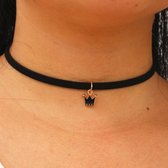 Kroon Zwart Choker - Ketting - Collier - Suède - 36 cm - 1 stuks