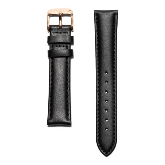 KRAEK Zwart Rose Goud - bracelet en cuir - bracelet de montre à dégagement rapide - bracelet de 16 mm - clic facile