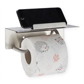 Relaxdays toiletrolhouder met plankje - wc rol houder zelfklevend - geborsteld rvs zilver