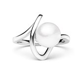 Zilveren parel ring met golvende vorm maat 17