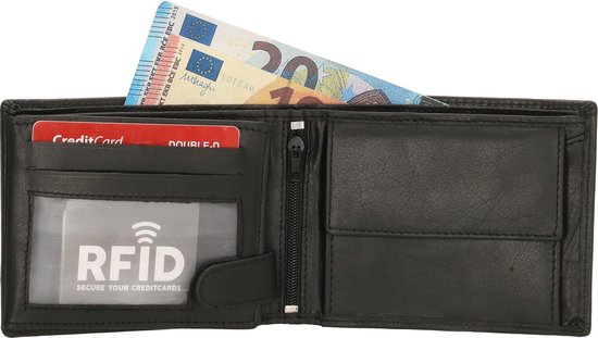 Double-D Leren Heren portemonnee - Portefeuille - Anti Skim - Zwart