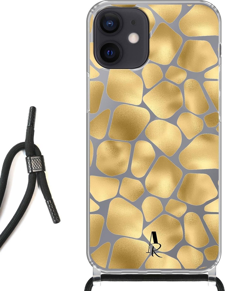 iPhone 12 Mini hoesje met koord - Giraffeprint Goud