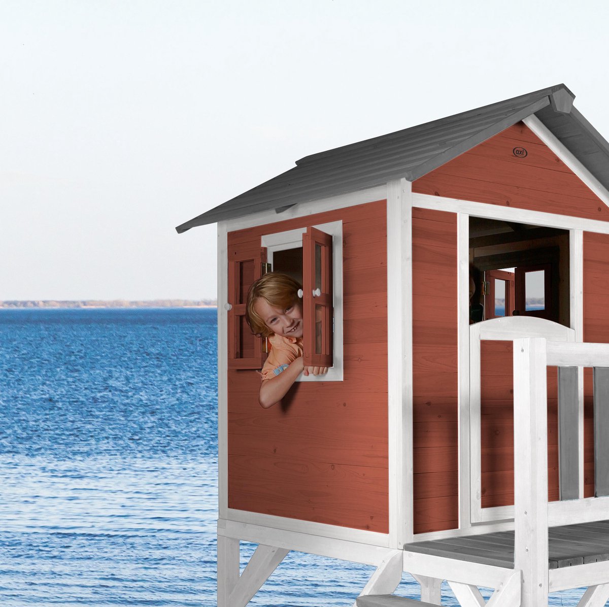 AXI Beach Lodge XL Speelhuis in Rood - Met Verdieping en Grijze Glijbaan - Speelhuisje voor de tuin / buiten - FSC hout - Speeltoestel voor kinderen — afbeelding 4