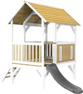 AXI Akela Speelhuis in Bruin/Wit - Met verdieping en Grijze Glijbaan - Speelhuisje voor de tuin / buiten - FSC hout - Speeltoestel voor kinderen