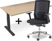 Zit-sta bureau elektrisch verstelbaar +  ERGO Bureaustoel | ARBO  PRO NEN-EN 527 Thuiswerkset | frame bureau zwart - bureaublad wild peren | 140x80 cm