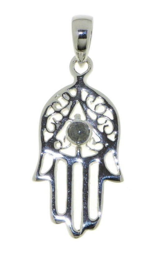 SilverGems Main de Fatima, pendentif en argent Hamsa main avec pierre turquoise.