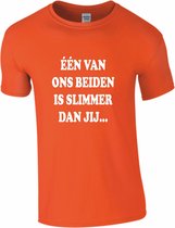 T-SHIRT Bedrukte tekst - Slimmer dan jij - Large - Oranje - bedrukte shirts