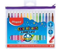 Color'peps goed uitwasbare viltstift - in ophangbaar kunststof etui met rits x 15