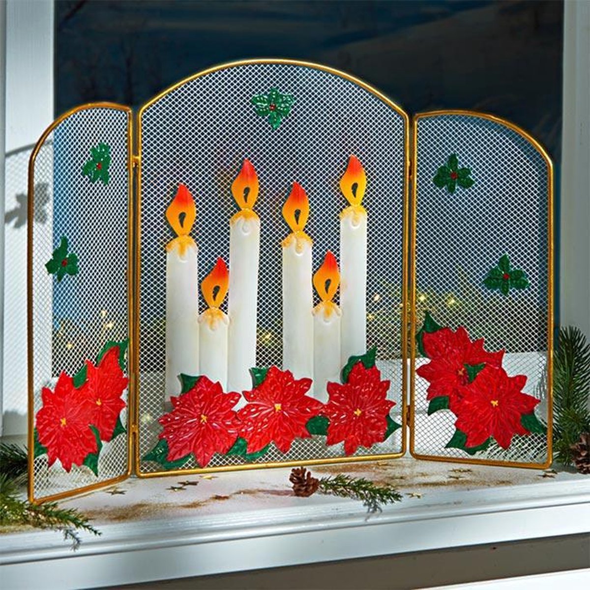ZoeZo Design - 2 stuks - Kerst - raamscherm - kerstdecoratie - kerstversiering - H58 x Br40 cm - staand - gouden omlijsting