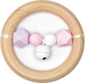 Beukenhouten - baby rammelaar - met rose bijtkralen - bijtspeelgoed - bijtfiguur - baby speelgoed  - silicone - bijtring - bijtspeeltje - 10cm