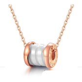 Ketting + cylinder wit met rose kleur hanger