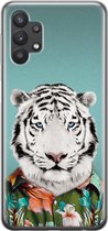 Samsung Galaxy A32 5G hoesje siliconen - Witte tijger - Soft Case Telefoonhoesje - Print / Illustratie - Blauw