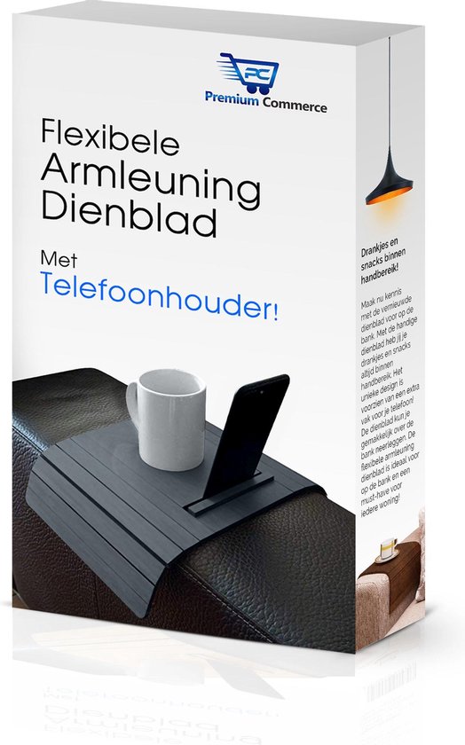 Luxe Armleuning Dienblad - Flexibel - Organizer - Bescherming - Banktafel - Grijs - Met Telefoonhouder! - Premium Commerce