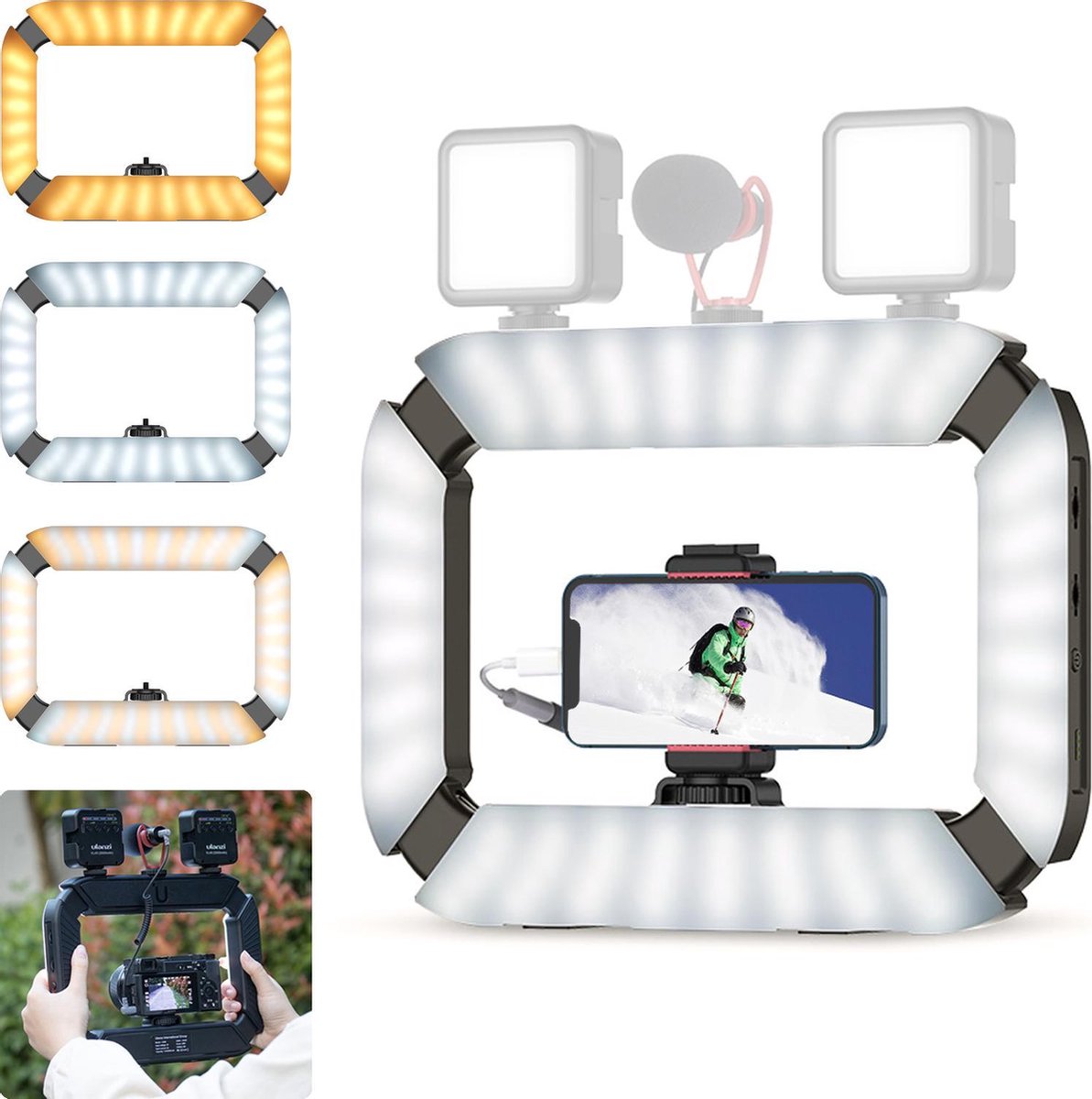 Ulanzi U200 Ringlamp Video Rig - met telefoonhouder en ingebouwde powerbank