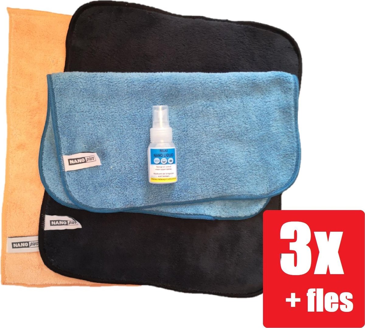 Goedkoopste Nanodoekje - Nanodoek - Nanodoekjes - Nanohandschoen - Schoonmaakdoek - Microvezeldoek - 3 Stuks Zwart, Blauw, Oranje Relax Nano Liquid
