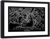 Foto in frame , Plattegrond Montreal , 120x80cm , Zwart wit , wanddecoratie