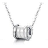 Ketting + cylinder wit met metalen hanger