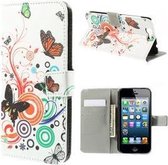 iPhone 5 5s SE Portemonnee Hoesje Case Butterfly Wit