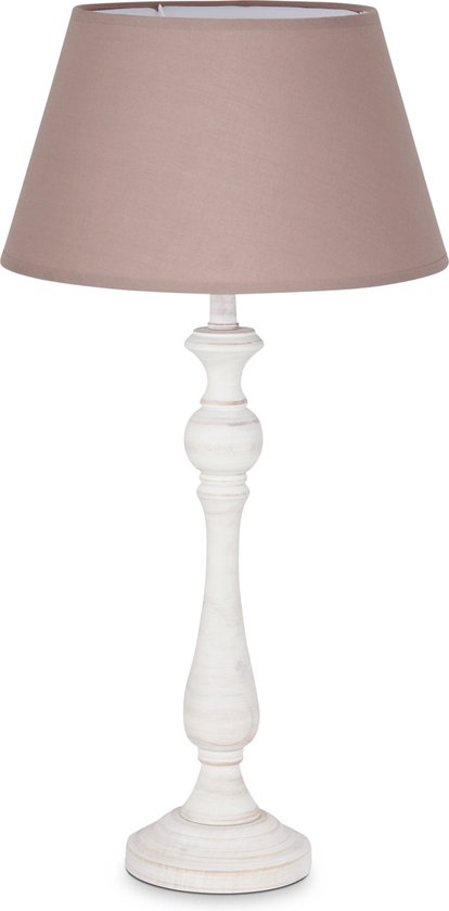 Home Sweet Home tafellamp Largo - tafellamp Step vintage wit inclusief lampenkap - lampenkap 30/20/17cm - tafellamp hoogte 49 cm - geschikt voor E27 LED lamp - taupe