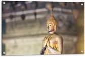 Tuinposter – Boeddha Beeld Goud - 90x60cm Foto op Tuinposter  (wanddecoratie voor buiten en binnen)