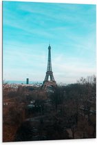 Dibond - Eiffeltoren - Parijs van Afstandje  - 80x120cm Foto op Aluminium (Met Ophangsysteem)