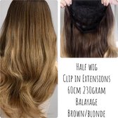 Balayage Half Wig 3/4wig Pruik Clip In Extensions bruin blond 60cm dik&vol