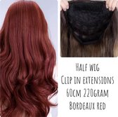 Half Wig Pruik 3/4 wig Clip In Hair Extensions bordeuax rood 60cm 220gram