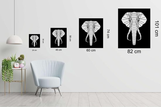 Line Art - Elephant square 3 - M - 74x60cm - Multiplex - décoration murale géométrique