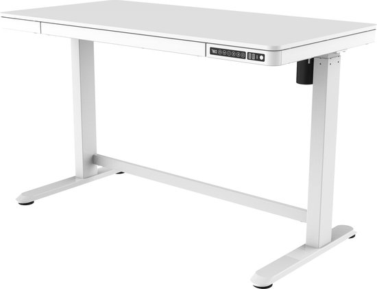 OrangeLabel Desk zit sta bureau. Wit frame en wit kunststof blad. Maat 120x60 cm.