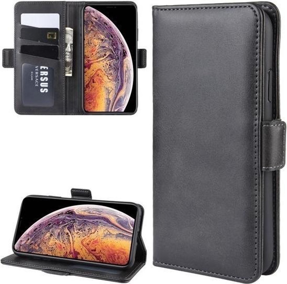 ShieldCase Leren Bookcase geschikt voor Apple iPhone 12 / 12 Pro - 6.1 inch - zwart