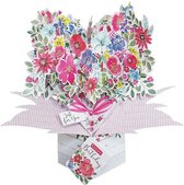 Carte de voeux 3D Pop-up avec enveloppe - Happy Anniversaire - Fleurs Coeur