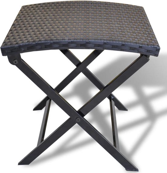 vidaXL Tabouret pliant en polyrotin noir - Tabouret pliant en Poly - Tabouret noir - Tabouret de jardin - Meubles de balcon