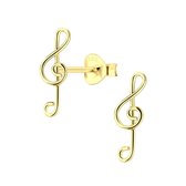 Joy|S - Zilveren muzieksleutel oorbellen 4 x 13 mm - G sleutel - 14k goudplating
