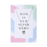 Ketting met kaart | Mom is our superhero |  Zilver